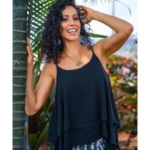 Lani Lau Hawaii Venus Tiered Navy Blue Tank | S/M